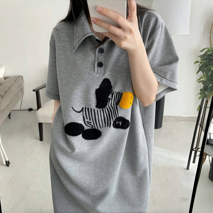 【ワンピース】夏 プリント 立襟 ルーズ ロング ワンピース【FCシリーズ】