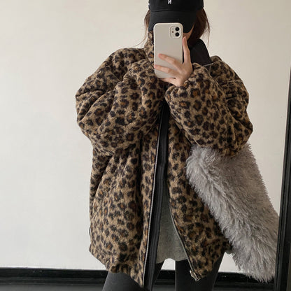 【アウター】リバーシブル レオパード柄 ボア 防寒 厚手 ワークジャケット レディース 秋冬 綿入れコート 【FCシリーズ】【15~20内発送】