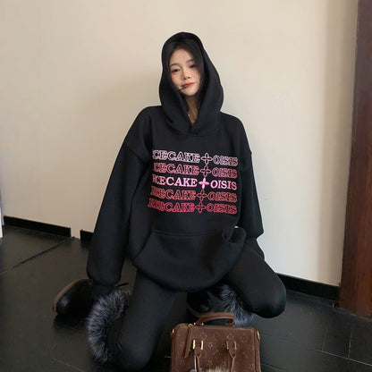 【トップス】裏起毛 刺繍 3D立体 春 秋 冬 フード付き パーカー 【FCシリーズ】