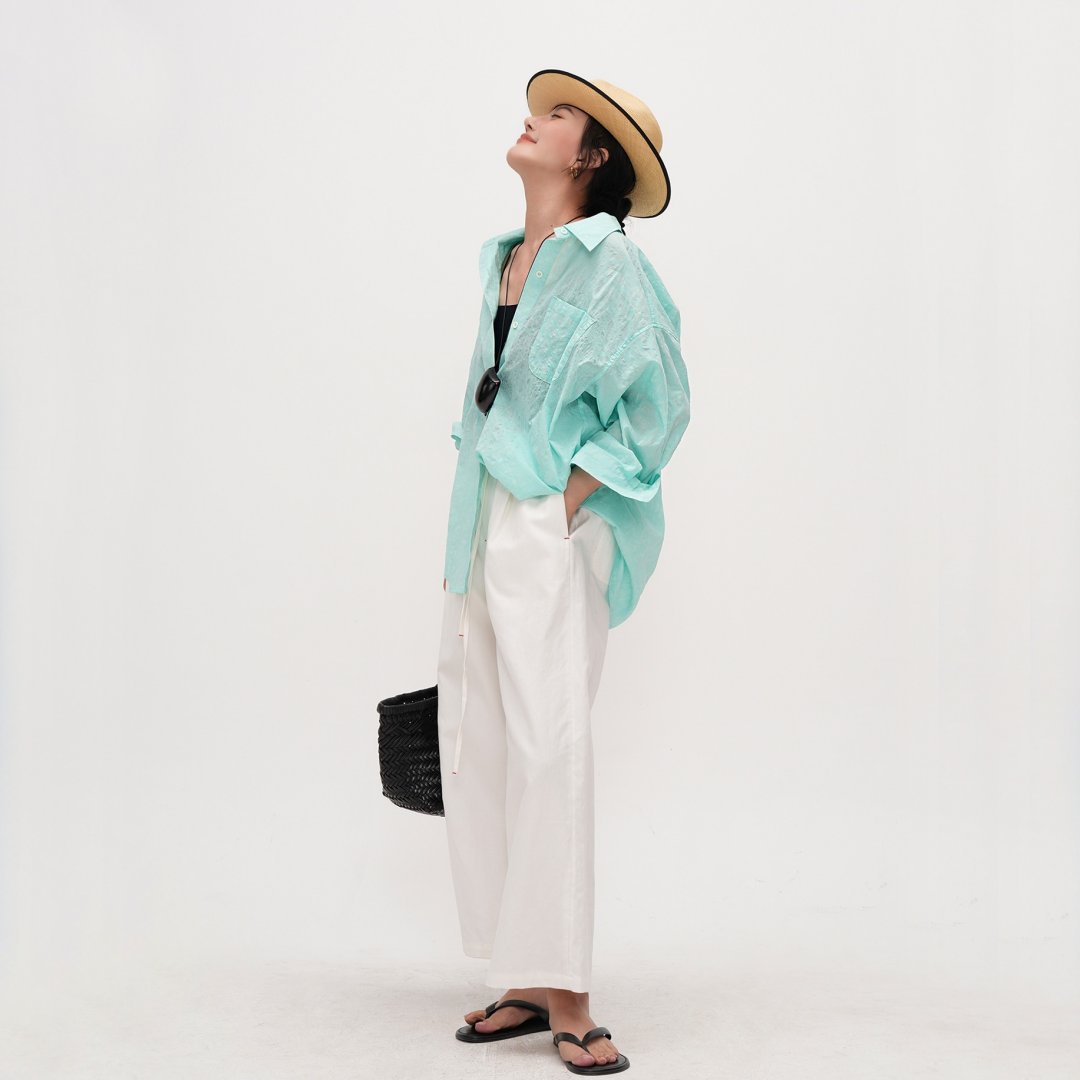 【トップス】【15日内発送】春 秋 夏 グレイッシュブルー UV対策 長袖シャツ 【JZシリーズ】