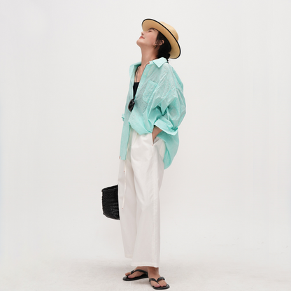 【トップス】【15日内発送】春 秋 夏 グレイッシュブルー UV対策 長袖シャツ 【JZシリーズ】