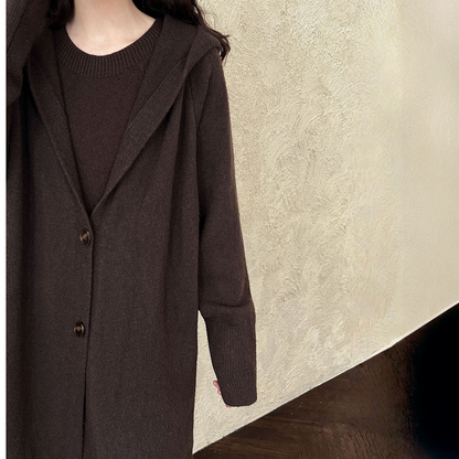 【セットアップ】【単品注文】ゆったり風 ロング丈  春 秋 冬  フード付き カーディガン + ノースリーブ ワンピース 2点ワンピースセット 【JZシリーズ】