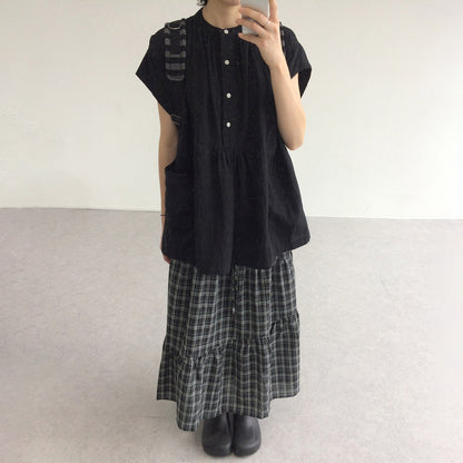 【トップス】韓国風 フレンチブラウス レディース 半袖 フリルデザイン ポケット付き ゆったり 上品トップス【JZシリーズ】
