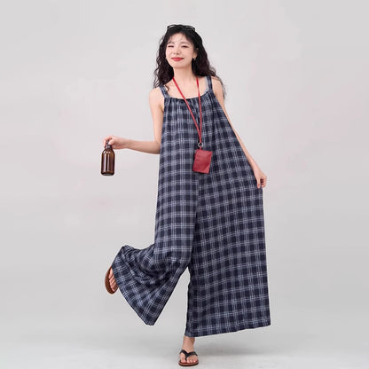 【ボトムス】インスタ風 夏新作 シックヴィンテージ チェック 超ゆったりカジュアル オールインワン【SHシリーズ】