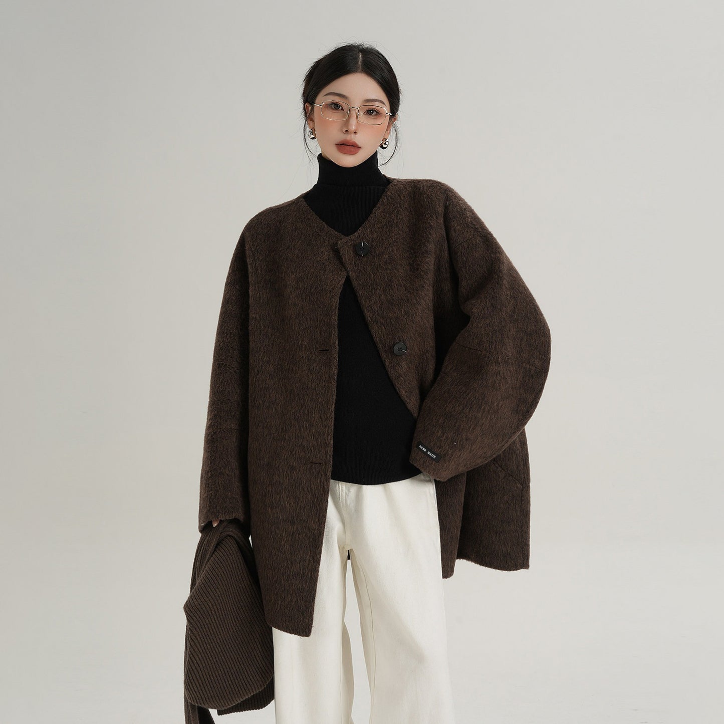 【アウター】高品質 ウール100% ニットカラー ミドルコート レディース【JZシリーズ】