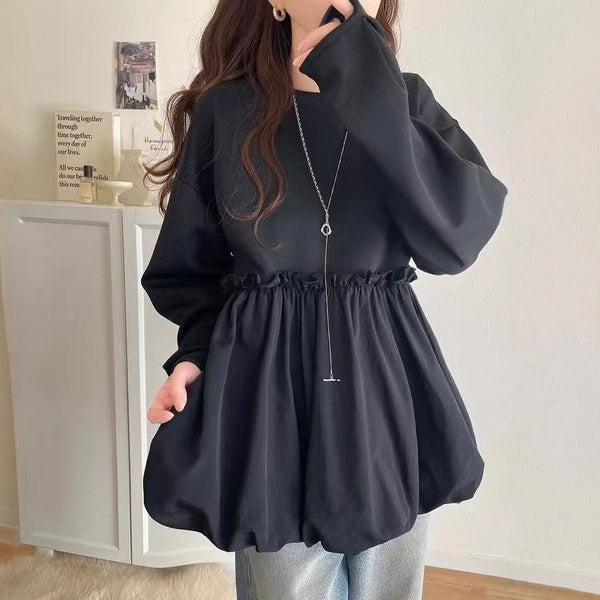 【トップス】春秋新作 裾切替 ゆったり長袖プルオーバー スウェット パーカー