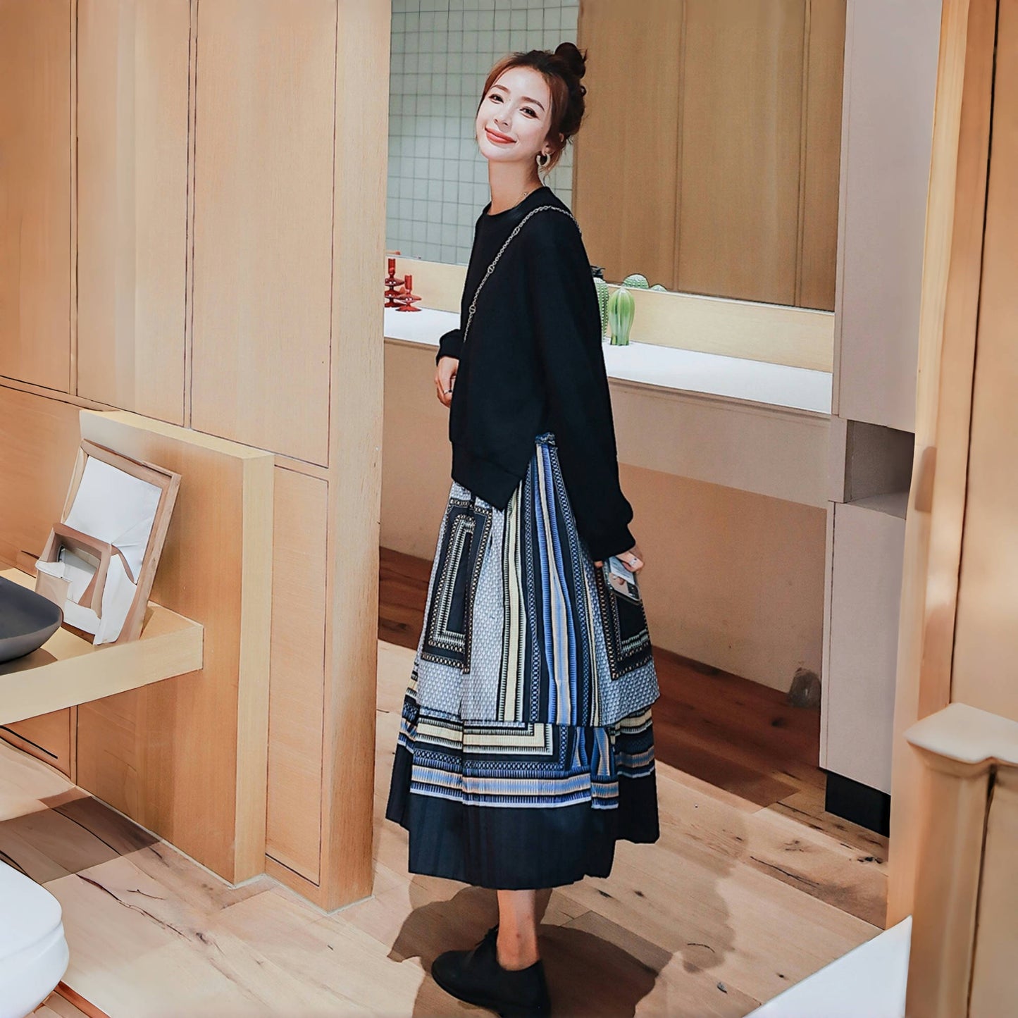 【ワンピース】春 秋 冬 エスニック風 ドッキング風 スウェット ワンピース 【SHシリーズ】