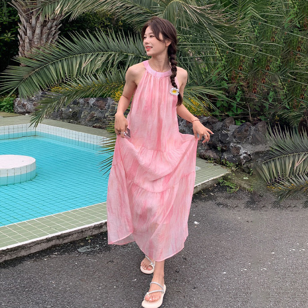 【ワンピース】夏 優しいフレンチ風 ゆったり グラデーション ノースリーブキャミソールワンピース【SHシリーズ】