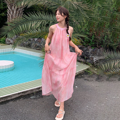 【ワンピース】夏 優しいフレンチ風 ゆったり グラデーション ノースリーブキャミソールワンピース【SHシリーズ】