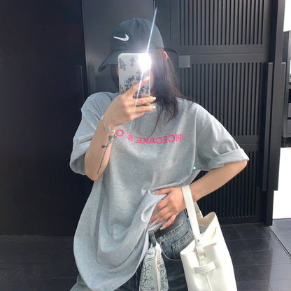 【トップス】立体プリント Tシャツ レディース 夏 半袖 コットン オーバーサイズ ゆったり クルーネック 人気 リラックスコーデ【FCシリーズ】