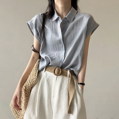 4color【トップス】リネン100% 韓国風 夏新作 無地 ゆったり 細見え シャツ【JZシリーズ】