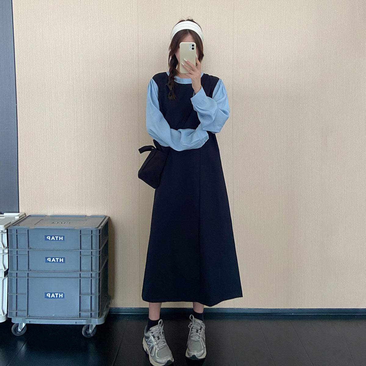 【ワンピース】大人上品フェイクレイヤードワンピース レディース 秋新作 ポロカラー ゆったり ロング丈【JZシリーズ】