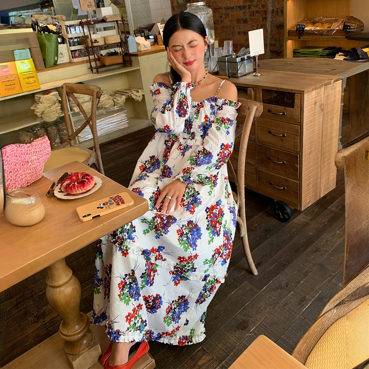 【ワンピース】春 夏 秋 プリント 花柄 エレガント 長袖 ワンピース 【SHシリーズ】