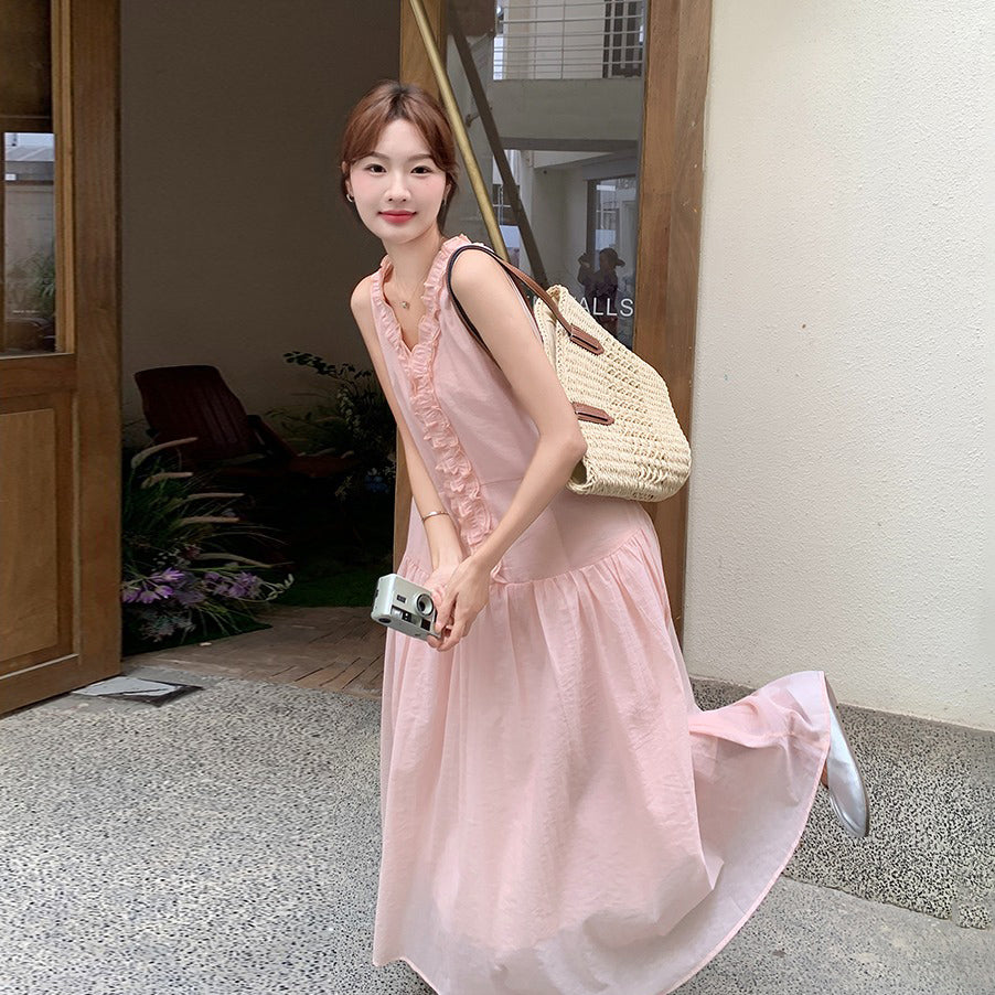 【ワンピース】夏 フレンチ風 温柔 フリルデザイン ノースリーブワンピース【JZシリーズ】