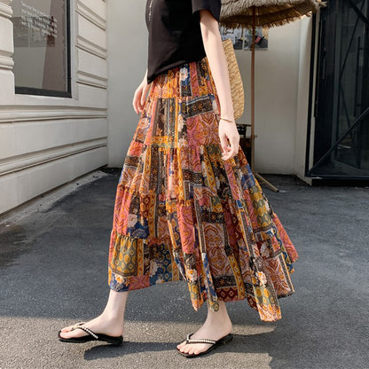 【ボトムス】夏 ボヘミアンリゾート風 フラワープリント 高級感 スカート【SHシリーズ】