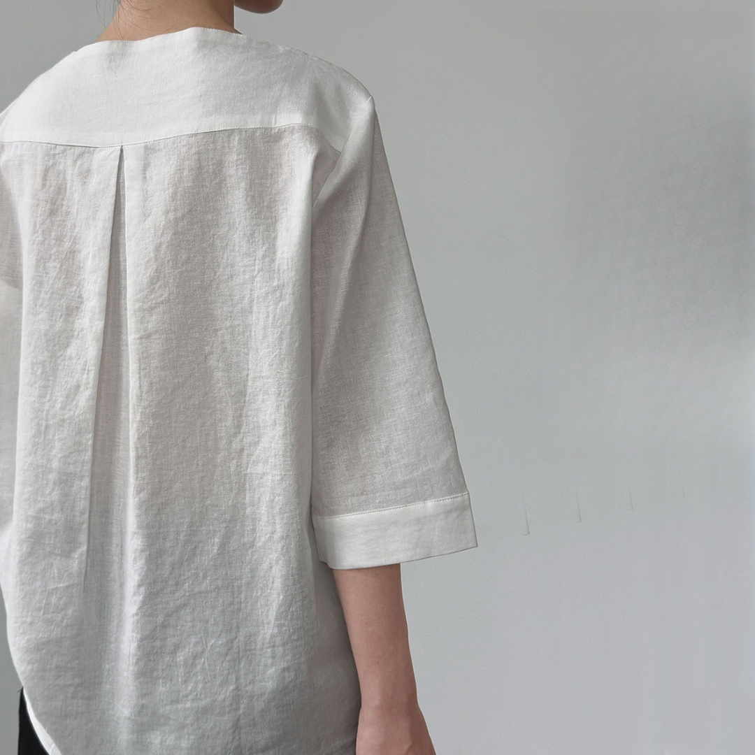 【トップス】夏 オフショルダー 七分袖 綿麻 シャツ  【SNシリーズ】