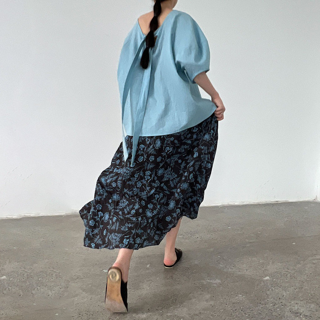 【ボトムス】韓国風 小花柄 ゆったり 体型カバー Aライン ハイウエスト 着痩せ効果 ミモレ丈スカート【SHシリーズ】【JZシリーズ】