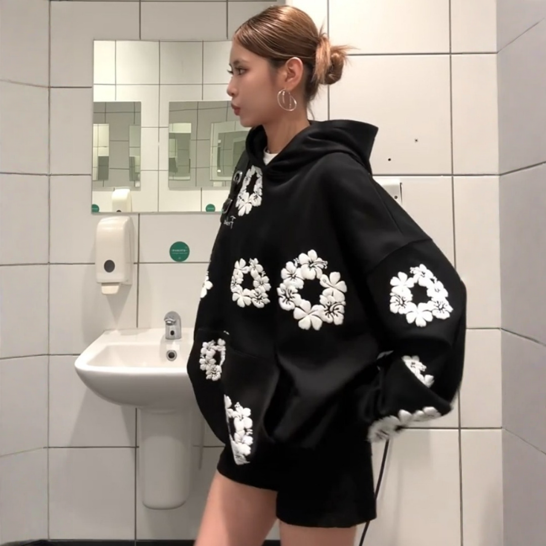 【トップス】花柄 発泡プリント フード付き パーカー 【FCシリーズ】