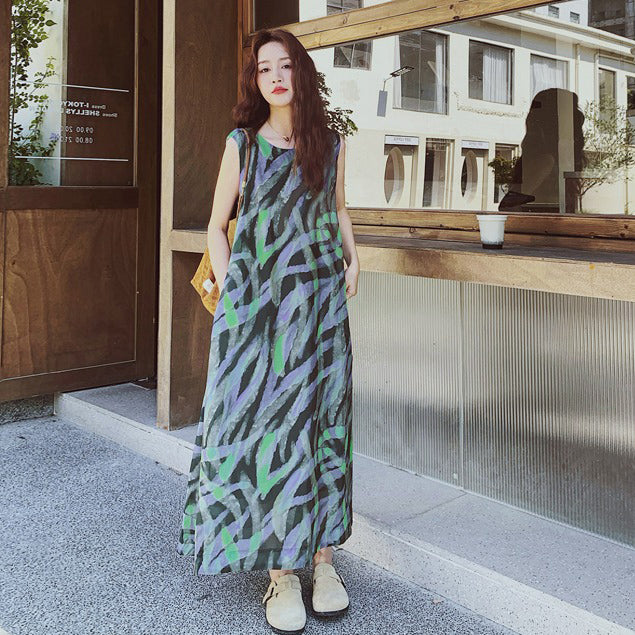 【ワンピース】バイカラー ノースリーブ タンク ワンピース レディース 夏 2025 新作 とても 可愛い ロング丈 ワンピース【SHシリーズ】