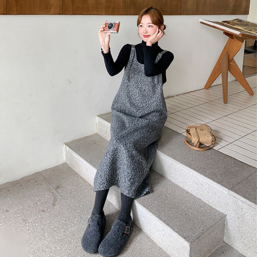 2点セット！【セットアップ】大人可愛い ウールキャミワンピース＋インナートップスセット レディース 秋冬 韓国風オシャレ【JZシリーズ】