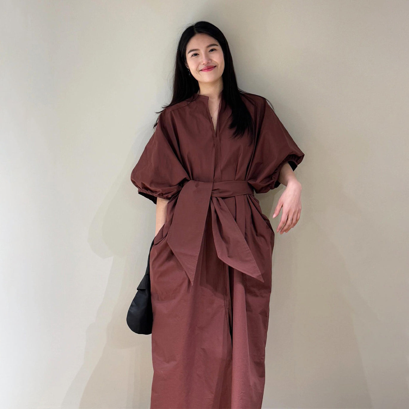 【ワンピース】フレンチレトロ  リボンウエストマーク パフスリーブ シャツワンピース エレガント Vネック 半袖ワンピース【JZシリーズ】