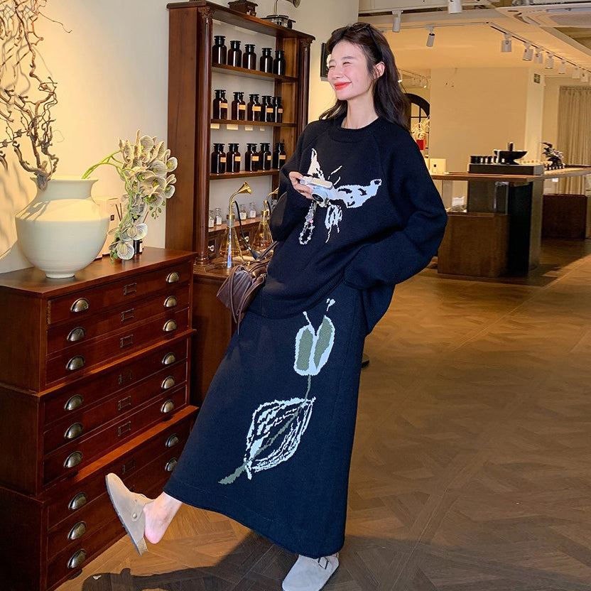 2点セット【セットアップ】デザイン感 ニット上下セット レディース 秋新作 韓国風気質 セーター+ スカート 2点セット【JZシリーズ】