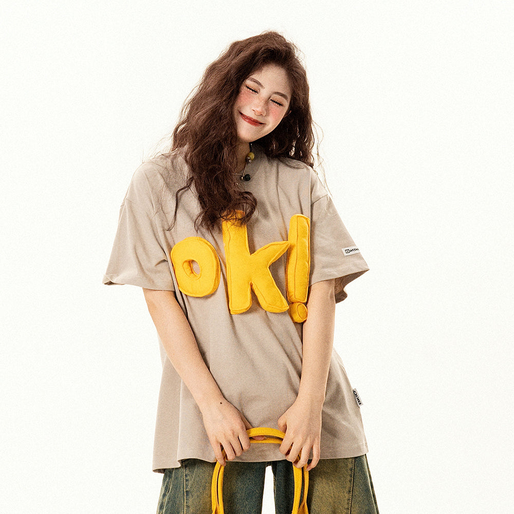 【トップス】アメリカンレトロ 趣味 立体ロゴ 半袖Tシャツ レディース ゆったり デザイン感 カジュアル【FCシリーズ】【15〜20日発送】