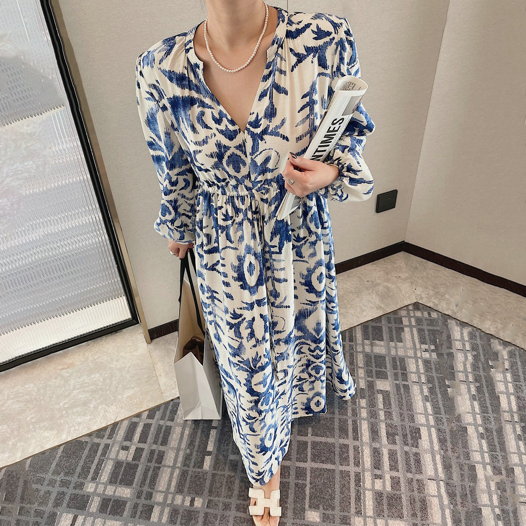 【ワンピース】超可愛い 花柄 ランタンスリーブ 長袖ワンピース レディース フレンチ風 ゆったり 休暇・通勤兼用【SHシリーズ】