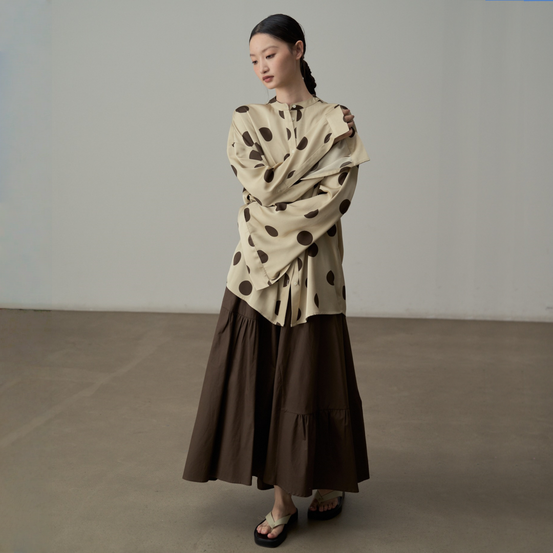 【トップス】ドット柄プリント リゾート風 着回しやすい 長袖 シャツ 【JZシリーズ】