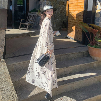 【ワンピース】若見え 上品 花柄 春秋 フレンチ風 大人気 個性的長袖ワンピース【SHシリーズ】