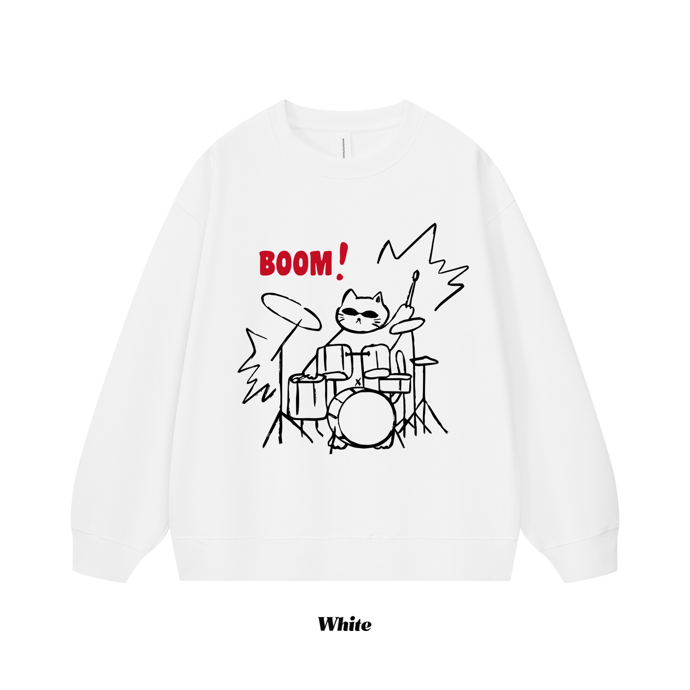 7カラー | S~3XL【トップス】ロックドラムキャット 手描き風アメリカンプリント クルーネックスウェット 秋 ユニセックス ルーズ パーカー【FCシリーズ】