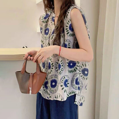期間限定⭐️60%OFF【トップス】ボヘミアン リゾート風 レトロ ノースリーブシャツ レディース  夏新作 軽量 通気性 ウエストマーク 体型カバー ナチュラル カジュアル サマートップス【SHシリーズ】