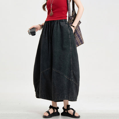 【ボトムス】アート系 デニムカーゴパンツ レディース ヴィンテージ加工 七分丈 ワイドシルエット ゆったり【JZシリーズ】