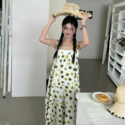 【ボトムス】カジュアル シック 夏新作 気質Vネック ヴィンテージドット ジャンプスーツ【SHシリーズ】