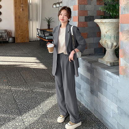 2点セット！【セットアップ】韓国風スーツセットアップ ジャケット＋ハイウエストワイドパンツ 上下セット【JZシリーズ】【SNシリーズ】