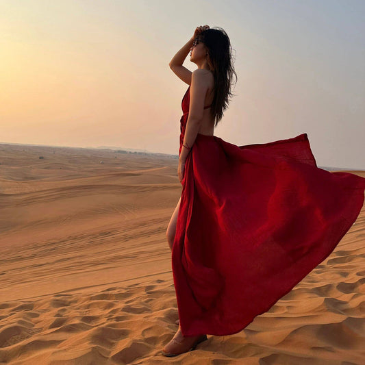 【ワンピース】【旅行・撮影用に】リゾートドレス｜シルク風 ノースリーブワンピース｜ドバイ映えドレス｜バカンス ビーチ ボヘミアン