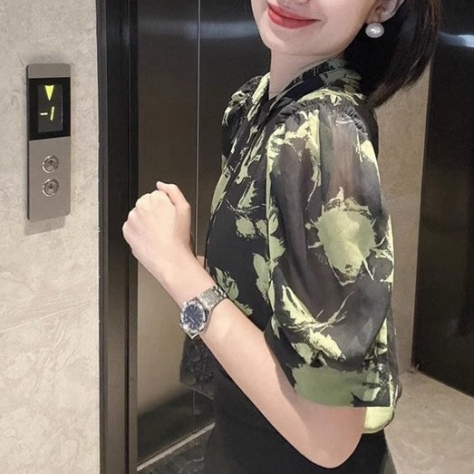 【トップス】夏 花柄 レトロ パフスリーブ タンクトップ シャツ【SHシリーズ】