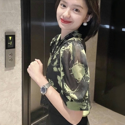 【トップス】夏 花柄 レトロ パフスリーブ タンクトップ シャツ【SHシリーズ】