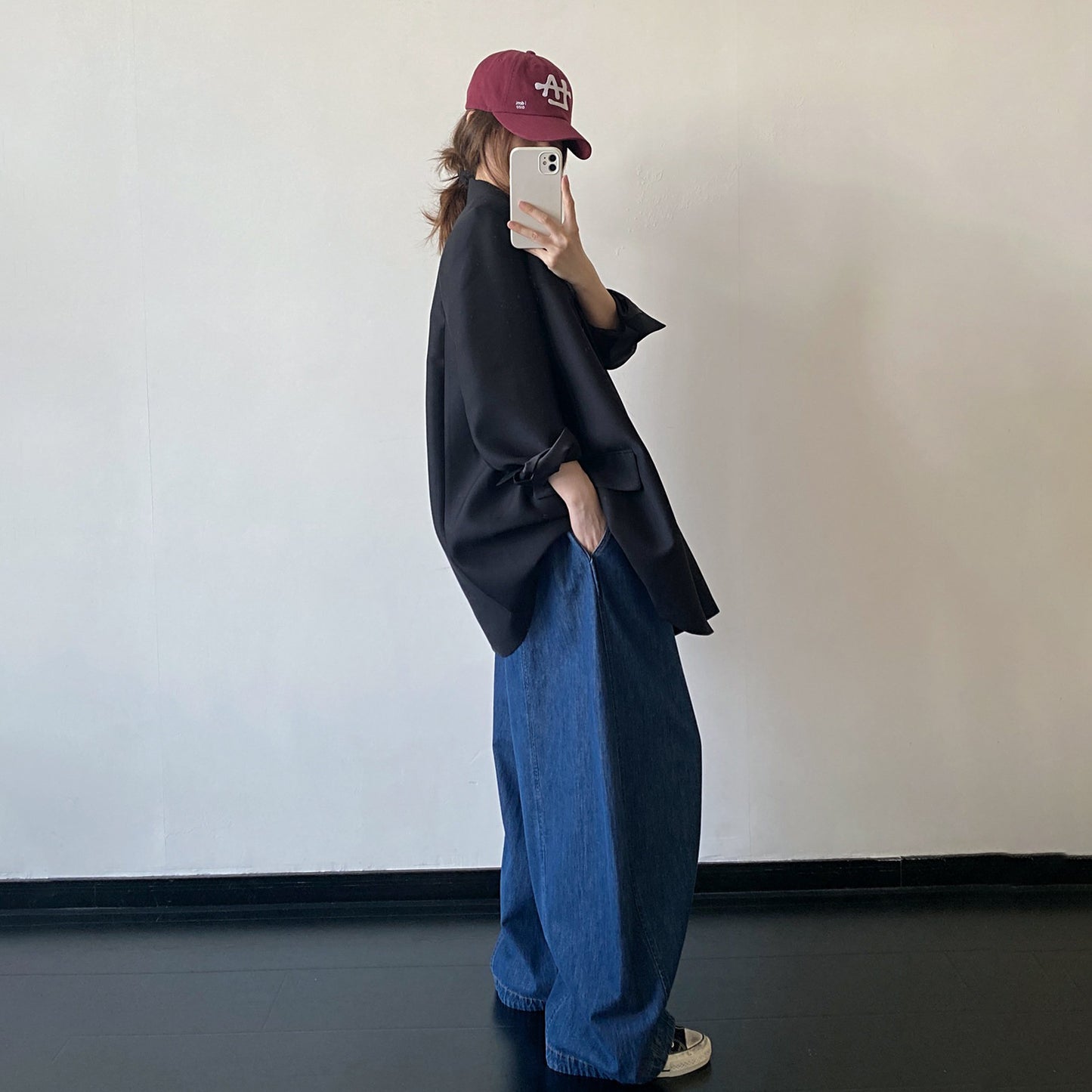 【ボトムス】カーブデニム レディース ウエストゴム 紐付き ワイドパンツ 体型カバー オールシーズン【FCシリーズ】