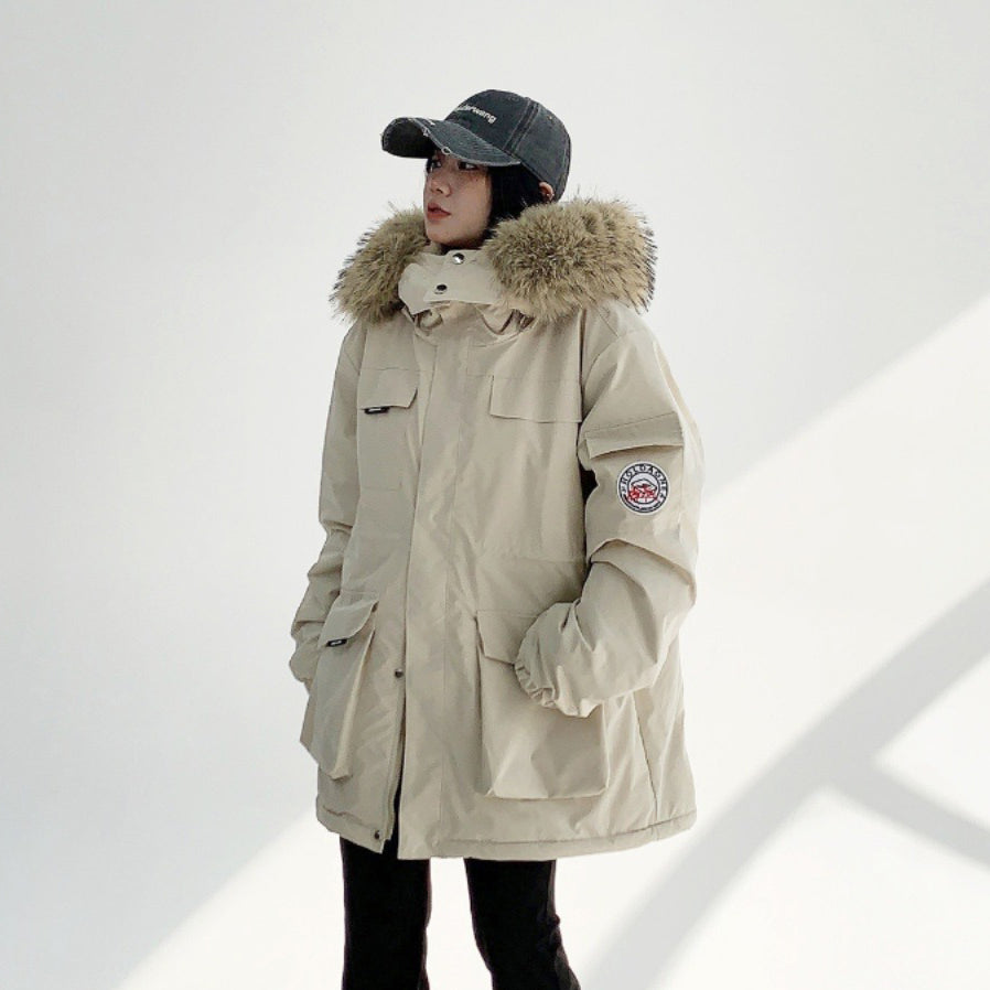 【アウター】💖ユニセックスで着用可！アメリカンヴィンテージ風ワークジャケット ミドル丈 ファー付き 冬新作 綿入れコート【FCシリーズ】