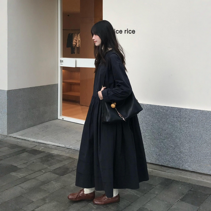 【ワンピース】ラウンドネック レイヤード風 フレアロング丈 ワンピース 【JZシリーズ】