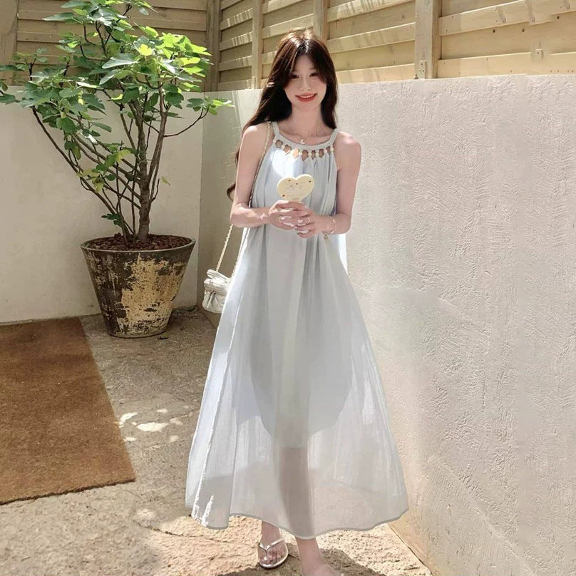 【ワンピース】ボヘミアン風 ワンピース レディース 夏 ホルターネック ノースリーブ 美シルエット リゾートロングワンピース【JZシリーズ】