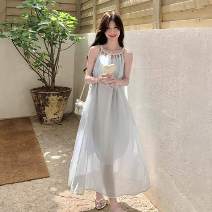 【ワンピース】ボヘミアン風 ワンピース レディース 夏 ホルターネック ノースリーブ 美シルエット リゾートロングワンピース【JZシリーズ】