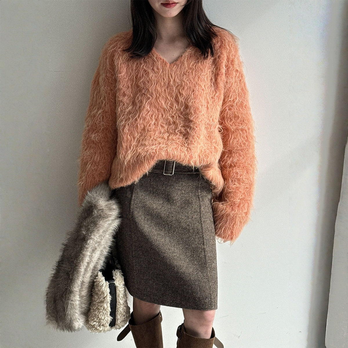 【トップス】もちもち 起毛 Vネック 春 秋 冬 リラックス感 セーター 【JZシリーズ】