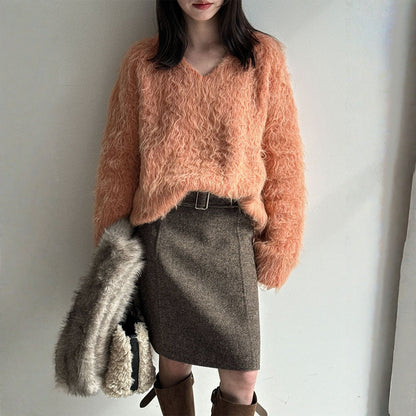 【トップス】もちもち 起毛 Vネック 春 秋 冬 リラックス感 セーター 【JZシリーズ】