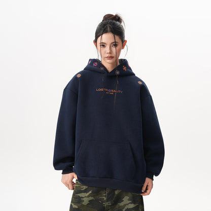 【トップス】裏起毛 刺繍パーカー ストリート系 男女兼用 カジュアル フーディー【FCシリーズ】