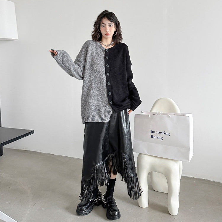 【トップス】配色切替ニット レディース 秋新作 クルーネック ゆったり 通勤 きれいめ セーター【JZシリーズ】