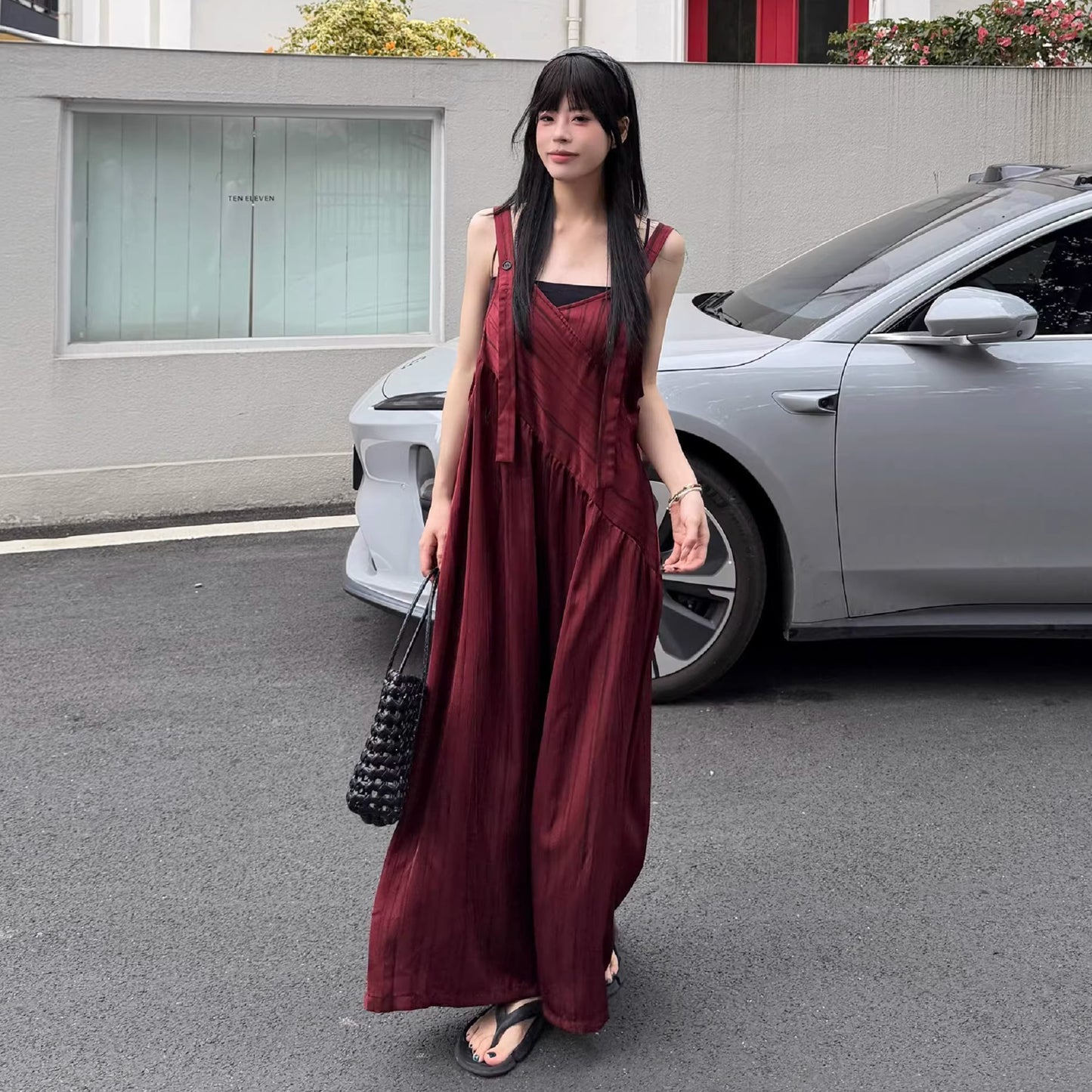 【ボトムス】ストライプ サロペット レディース 夏 オーバーサイズ ワイドパンツ ゆったり 体型カバー オールインワン 人気 リラックスコーデ【SHシリーズ】