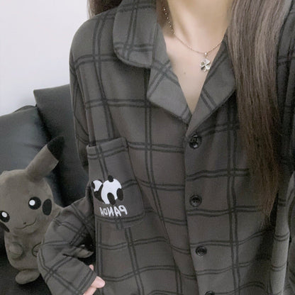 【インナー】チェック柄 パンダ 薄手 保温 ルームウェア レディース/メンズ ペア対応 秋冬