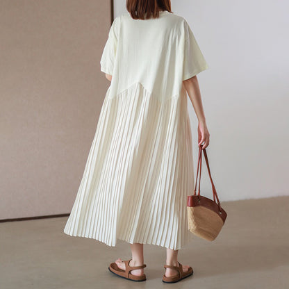 【ワンピース】シンプル ゆったりカジュアル プリーツ 半袖ワンピース【JZシリーズ】